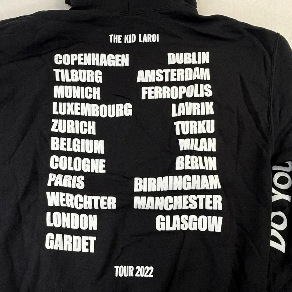 The Kid LAROI Tour 2022 Hoodie Black Eye Lips Graphic Pullover Mens XL